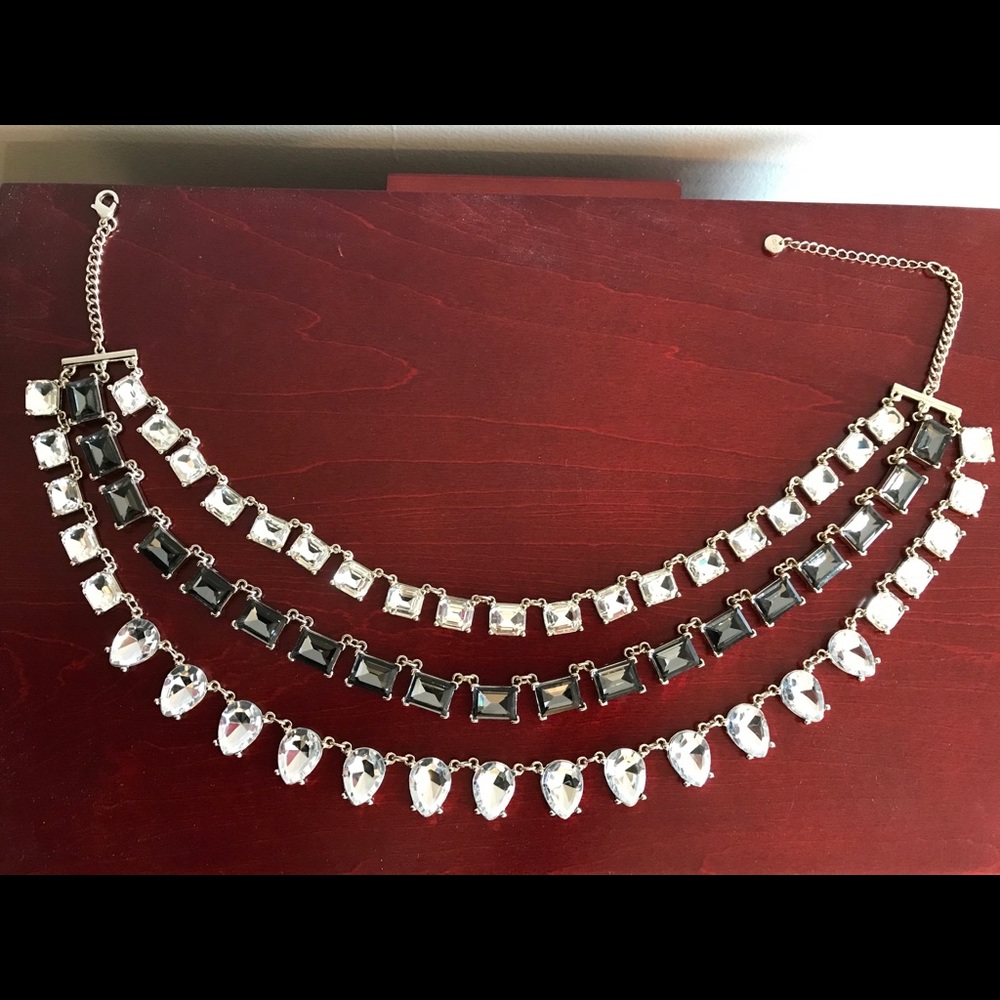 Loft Three Layer Silver Necklace with Glass Stones